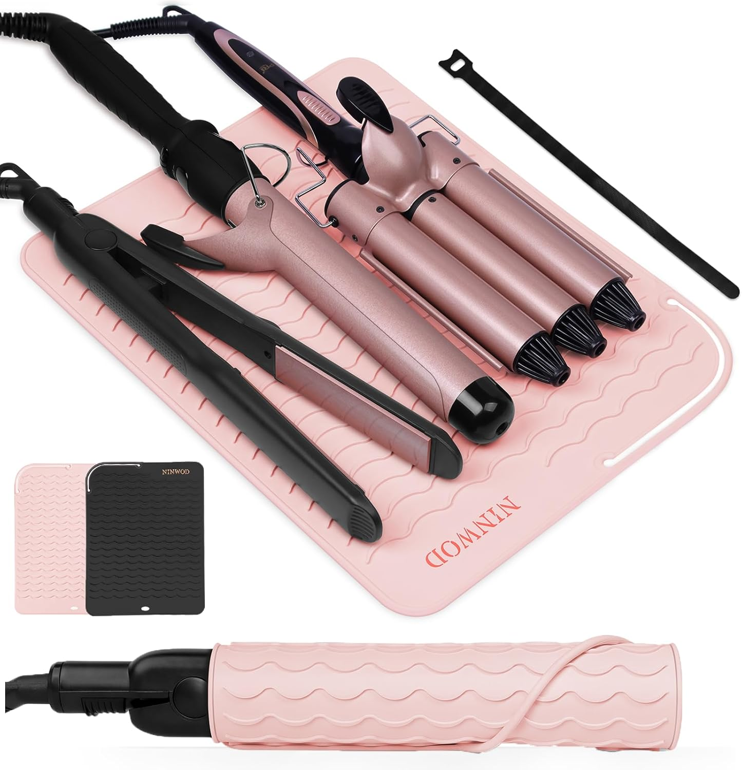 Oversize Large Silicone Heat Resistant Mat, 13.19" X 10.24" Professional Heat Mat for Curling Iron, Portable Vanity Decor Makeup Mat with Velcro Cover for Travel Vanity Salon (Pink)