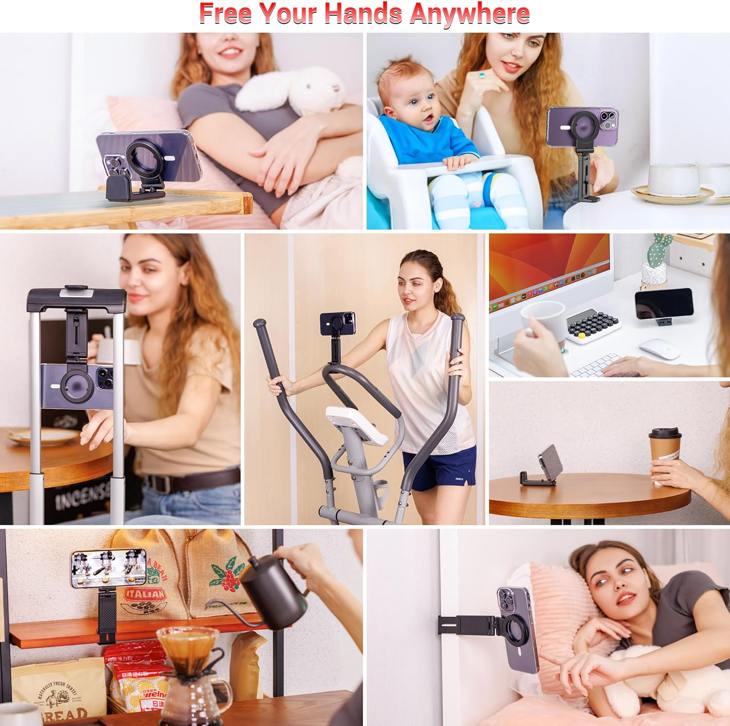 Profezzion Airplane Magnetic Phone Mount Holder, for Iphone 17 Pro Max Iphone 17 16 15 14 plus Handsfree for Seat Back Tray Table, Flexible 360&deg; Rotation, Must Have Travel Essential Accessory -White image number 2