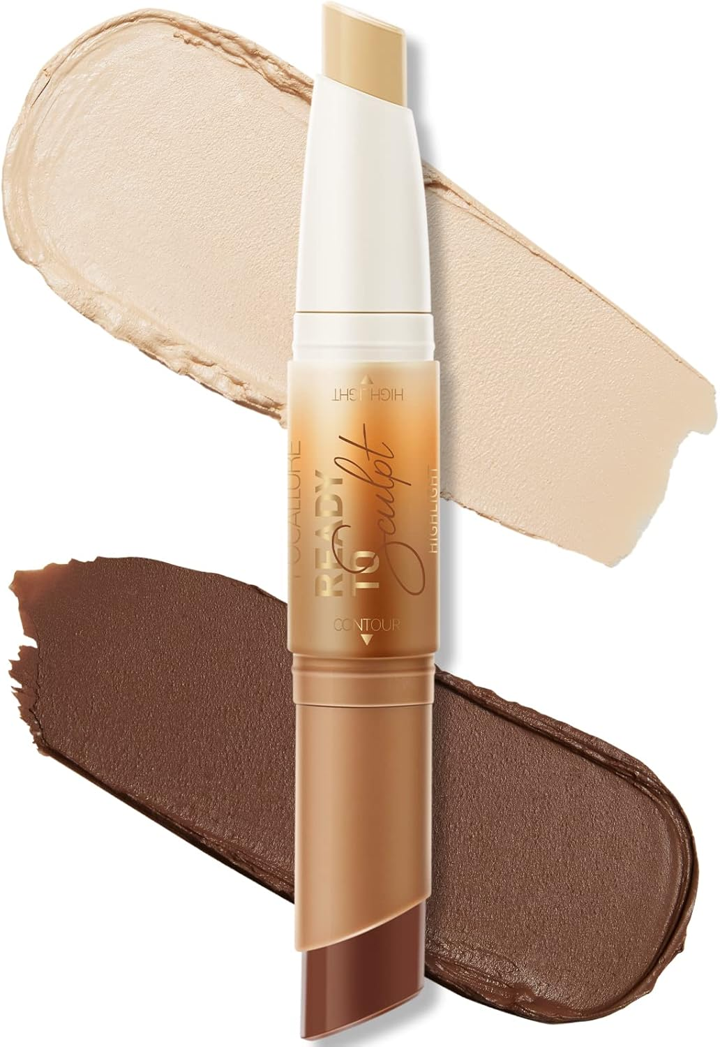 FOCALLURE 2 in 1 Cream Bronzer and Highlighter Stick,Non-Greasy & Non-Drying Contour Pencil,Easy to Create a Natural Matte Finishing,Long Lasting & Waterproof Face Brighten Make up Pen,Custard SAUCE