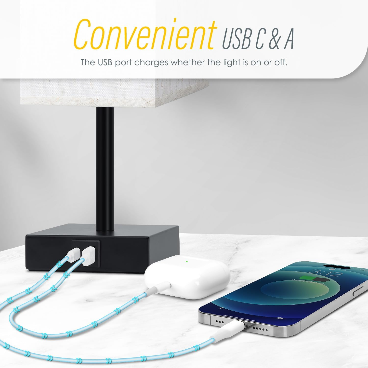 Bedside Lamp with USB Ports - Touch Control Table Lamp for Bedroom with USB C+A Charging Ports, 3 Way Dimmable Nightstand Light for Living Room (LED Bulb Included, Beige) - Grey image number 5