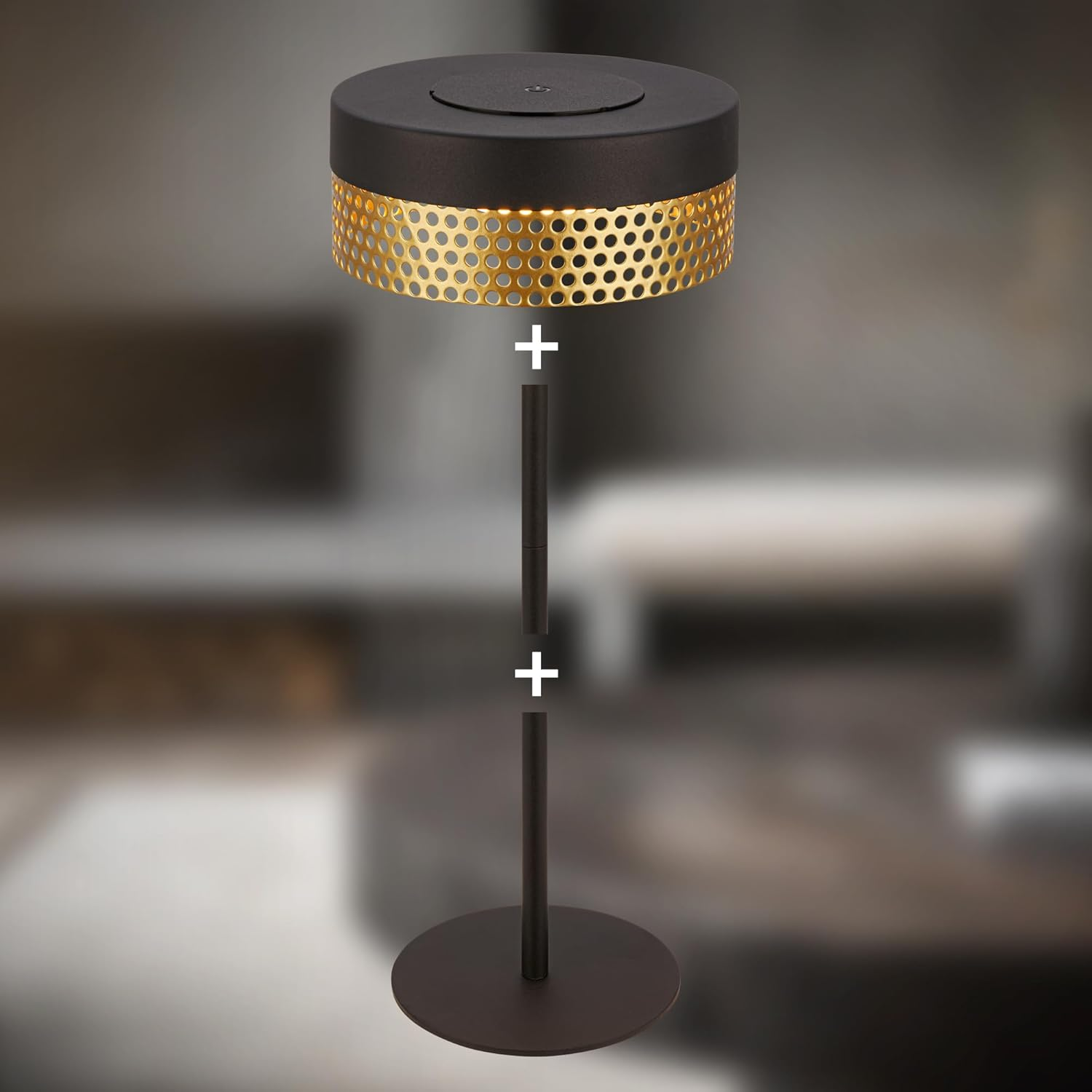 BRILONER - LED Table Lamp Wireless IP44 with Touch, Dimmable, Battery Replaceable, Bedside Lamp, Reading Lamp, LED Lamp, Decorative Lamp, Table Lamp, Battery Lamp, Outdoor Lamp, 16 X 35 Cm, Black/Gold