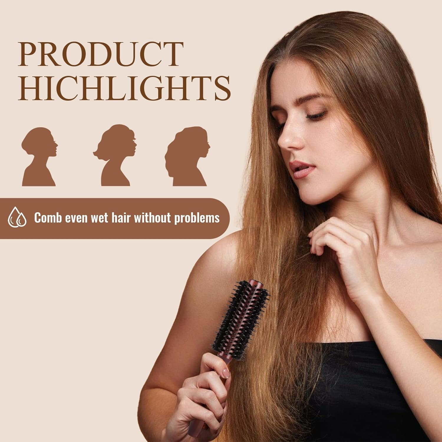 Round Brush for Blow-Drying, Styling Brush with Nylon Bristles, Hair Brush for Short to Medium Hair, Straightening, Curling, Adding Hair Volume and Shine (Large) - Large image number 2
