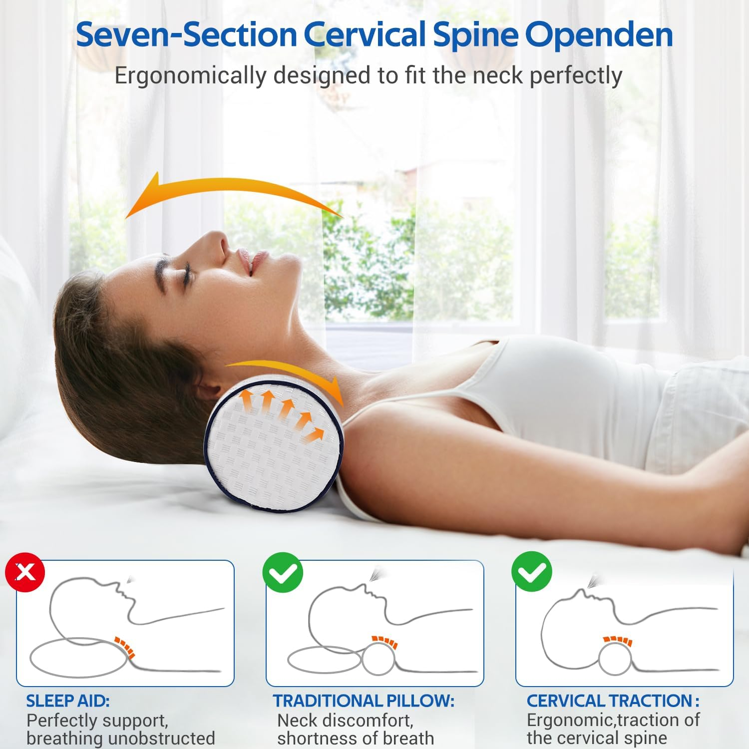 Cervical Pillow Neck Roll Pillow Support Pillow for Ergonomically Designed, Sleeping Memory Foam, Breathable,Comfortable, Alleviates Pain Ideal for Head, Neck, Spine, Lumbar Traction (Dark Blue) image number 6