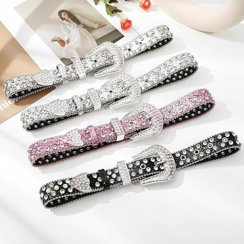 Rhinestone Belt for Women Men - Western Cowgirl Sequin Diamond Bling Studded Belts for Jeans Pants image number 1