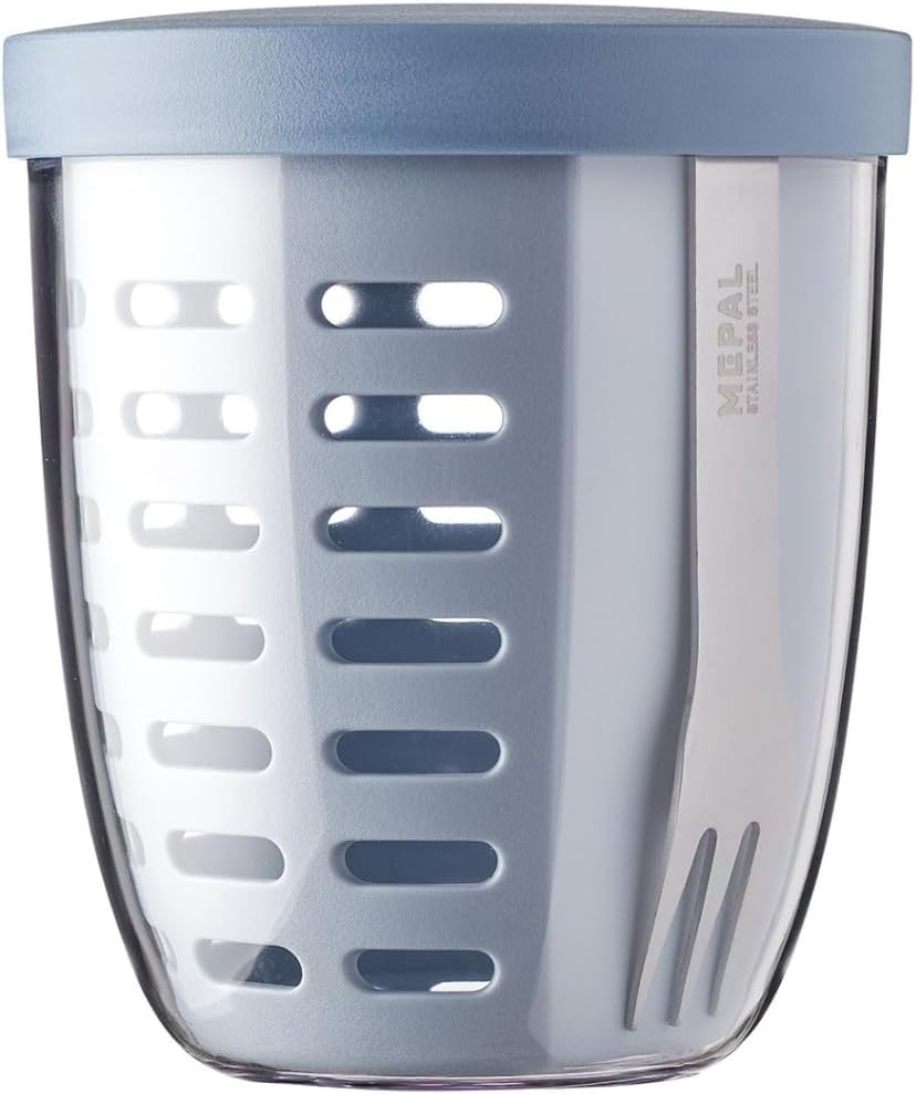 Mepal &ndash; Ellipse Fruit & Veggie Pot &ndash; Ideal for on the Go &ndash; Blue, 600 Ml &ndash; Includes Fork & Colander
