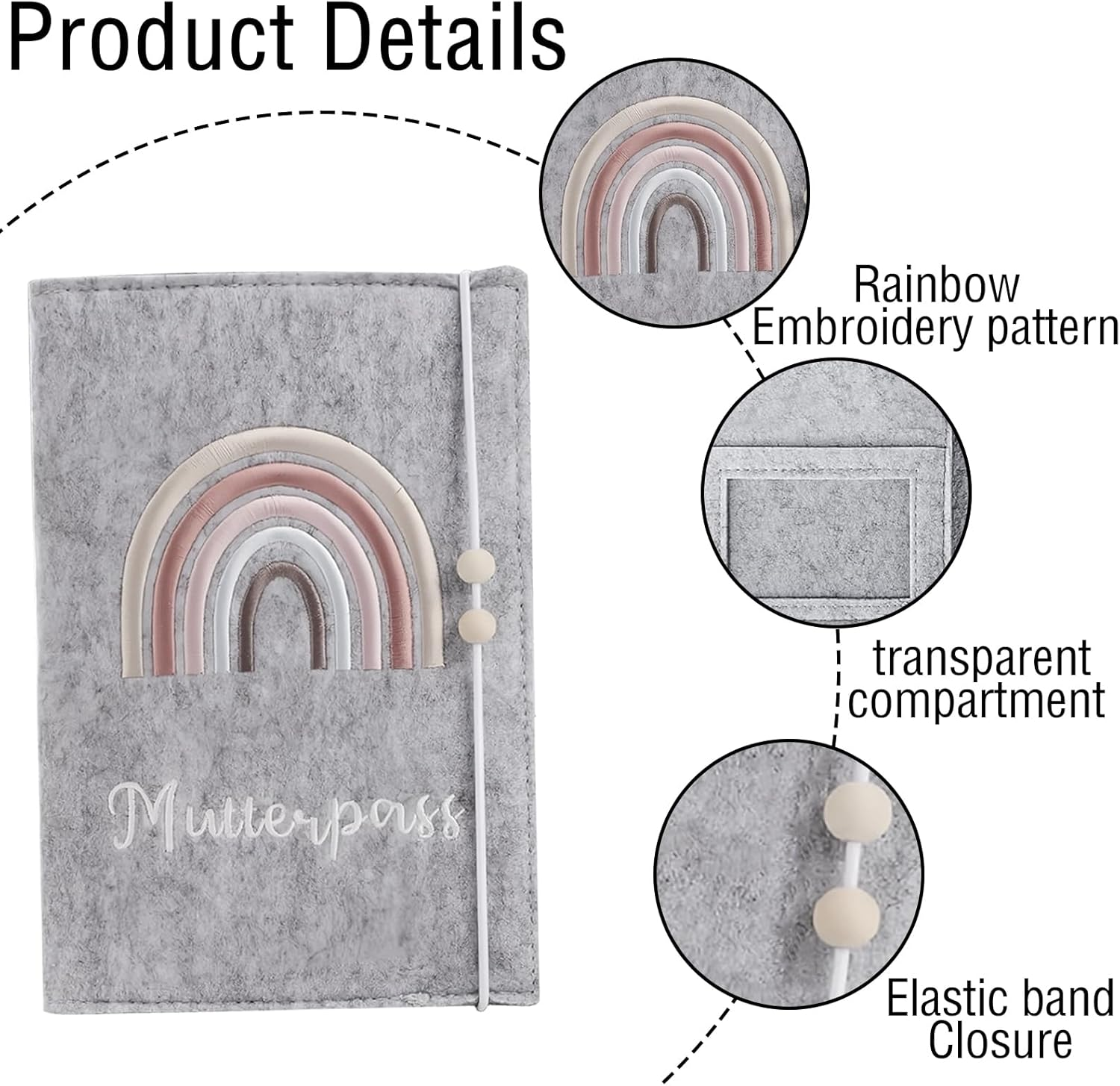 Maternity Log Felt Maternity Log Sleeves Light Grey Felt Protective Cover with Compartments with Key Chain for Insurance Card Storage Ultrasound Images