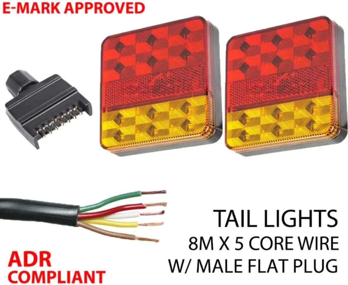 12 Led Trailer Tail Light Kit Pair Plug 8M 5 Core Wire Caravan Ute Waterproof image number 1