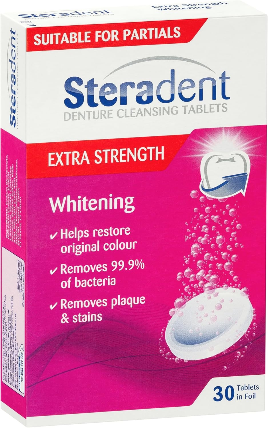 Steradent Denture Cleaning Tablets Extra Strength Intensive Whitening (Count of 30) image number 2