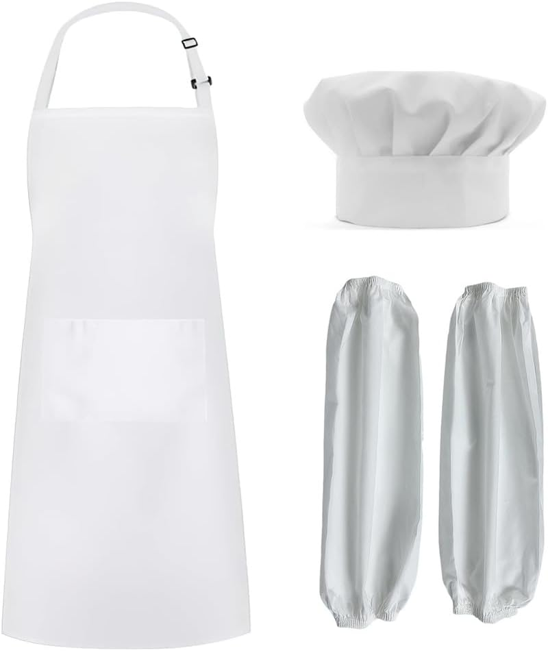 3 Pcs Apron with Chef Hat Set,Cuff Bib,Kitchen Apron,Water and Oil Proof,For Cooking and Painting image number 6