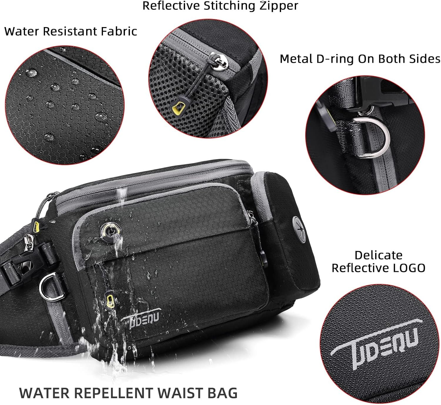 TUDEQU Large Fanny Pack with Water Bottle Holders,Dog Walking Fanny Pack,Hiking Waist Pack,Mens Fanny Pack,Waist Bag - Black image number 6