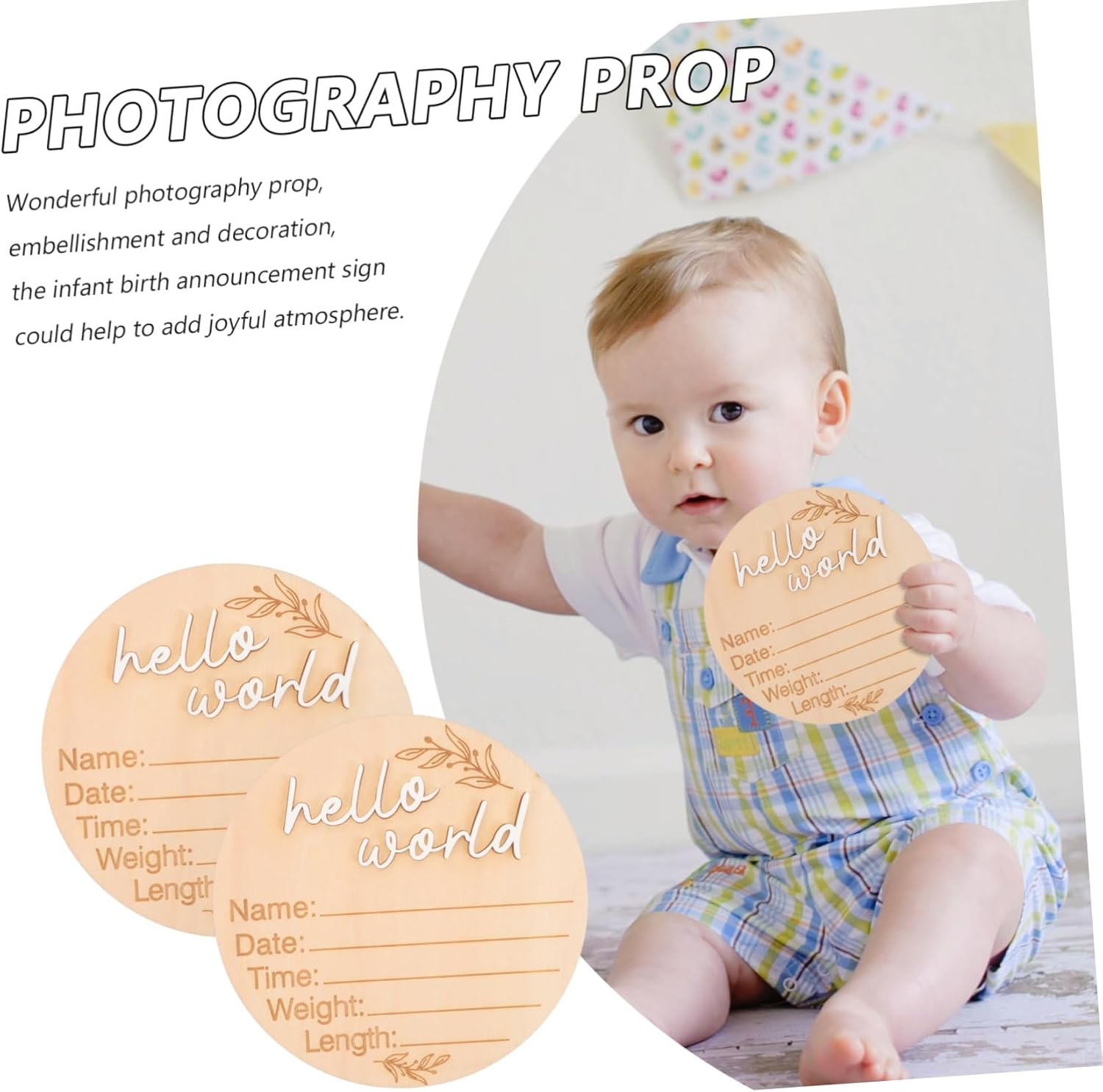 2Pcs Wooden Birth Announcement Sign Milestone Plaque for Newborns Natural Name Signs for Hospital Nursery Decor