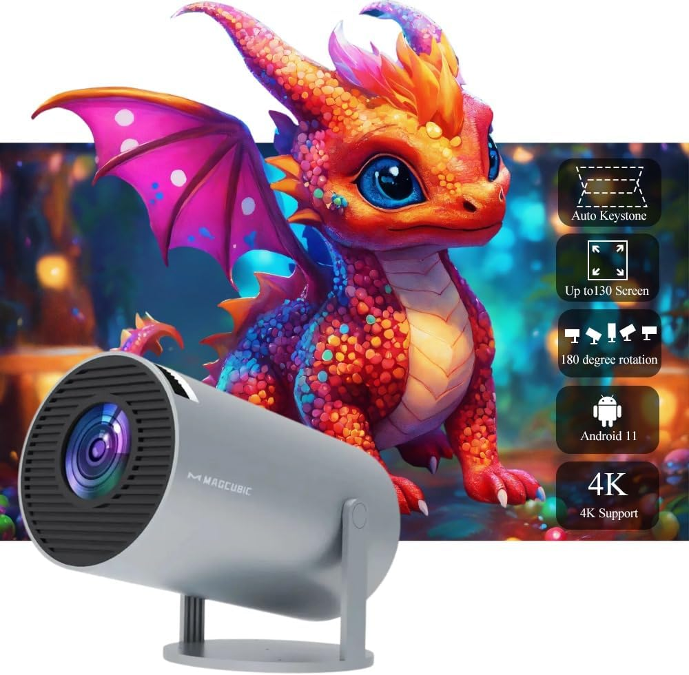 Magcubic HY300 PRO Portable Projector 4K Android 11 Dual Wifi6 1280X720P Resolution 260 ANSI Lumens 180&deg;Rotatable Outdoor Movie Projector - Grey image number 6