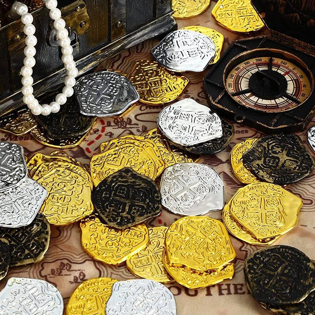 300 Pcs Plastic Gold Coins Pirate Coins Coins for Pirate Treasure Chest Games Tokens Toys Cosplay image number 3