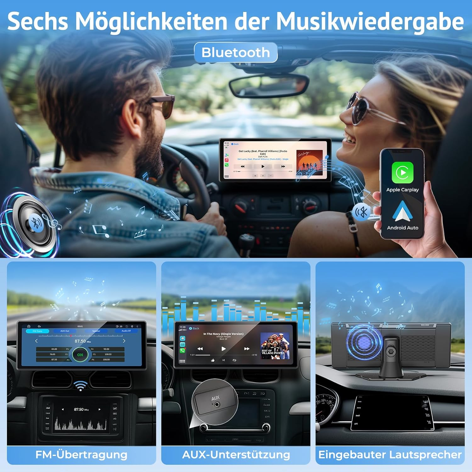 2025 Carplay Display Compatible with Carplay & Android Car, IPS Android Car Display with Light-Sensitive Function, Bluetooth, Mirror Link, Fm, Voice Control and Two USB Charging Ports image number 1