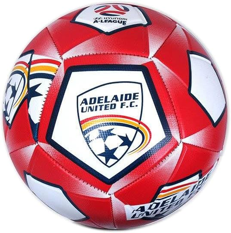Summit A-League Soccer Ball, Adelaide United 2020 - Official Team Supporter Ball, 3-Ply Foam Backed PVC with Embossed Diamond Grain, 32-Panel Machine Stitched for Superior Feel and Durability, Size 1