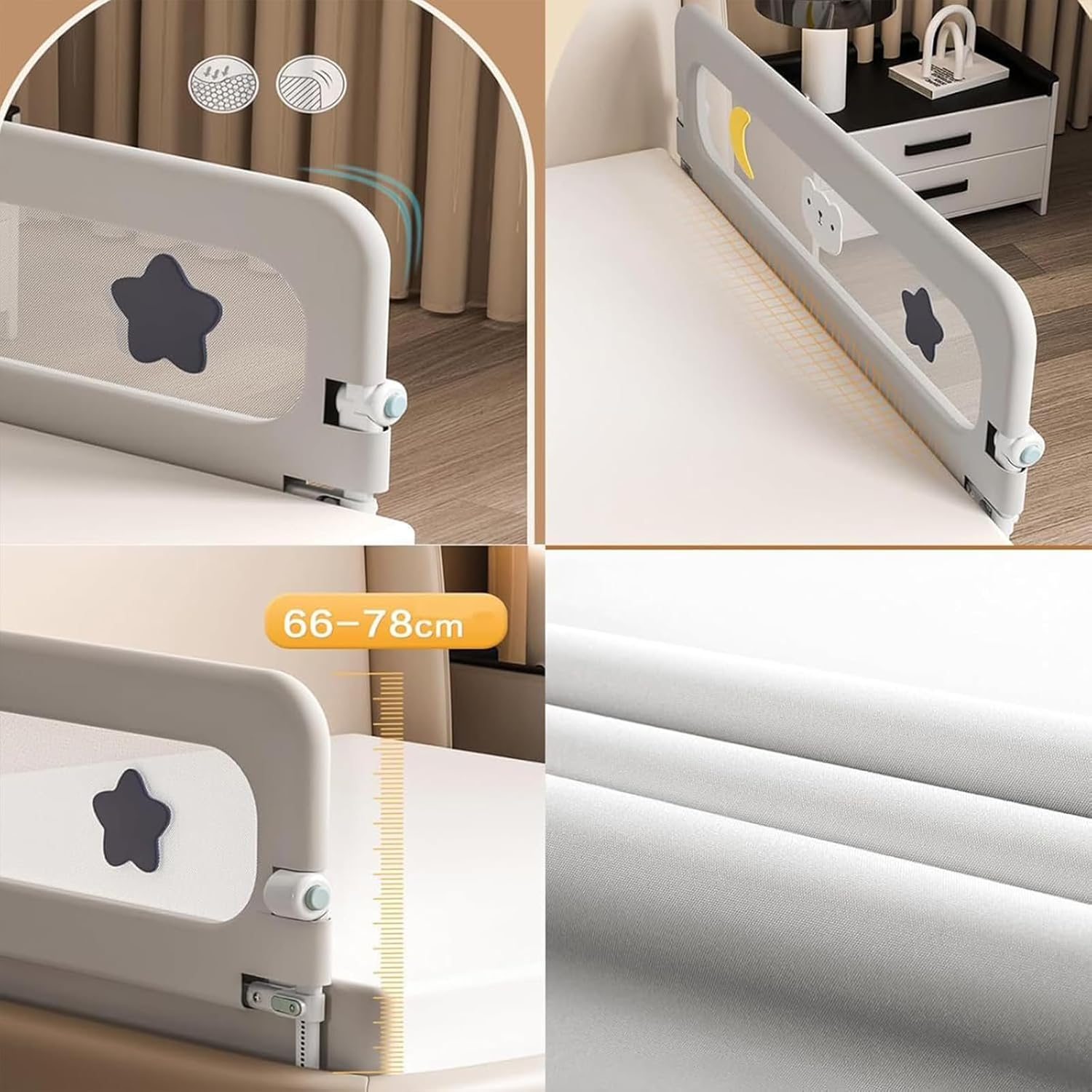 Toddler Bed Rails Guard, 1.8M/70.9In Foldable Crib Rail Guard Height Adjustable Baby Bed Rail Guard, Kids' Bed Rails with Breathable Mesh Infant Bed Rail Guard, Bed Rails Guard for Baby (1.8M) image number 5