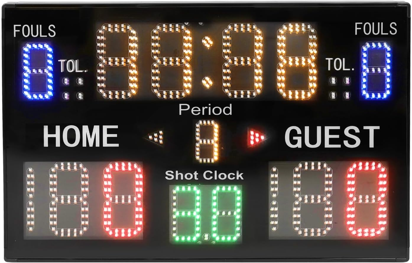 Electronic Basketball Scoreboard, 15 Digits High Brightness Multifunctional Digital Scoreboard Built in Speaker Editable Portable Score Keeper with Remote Control image number 2