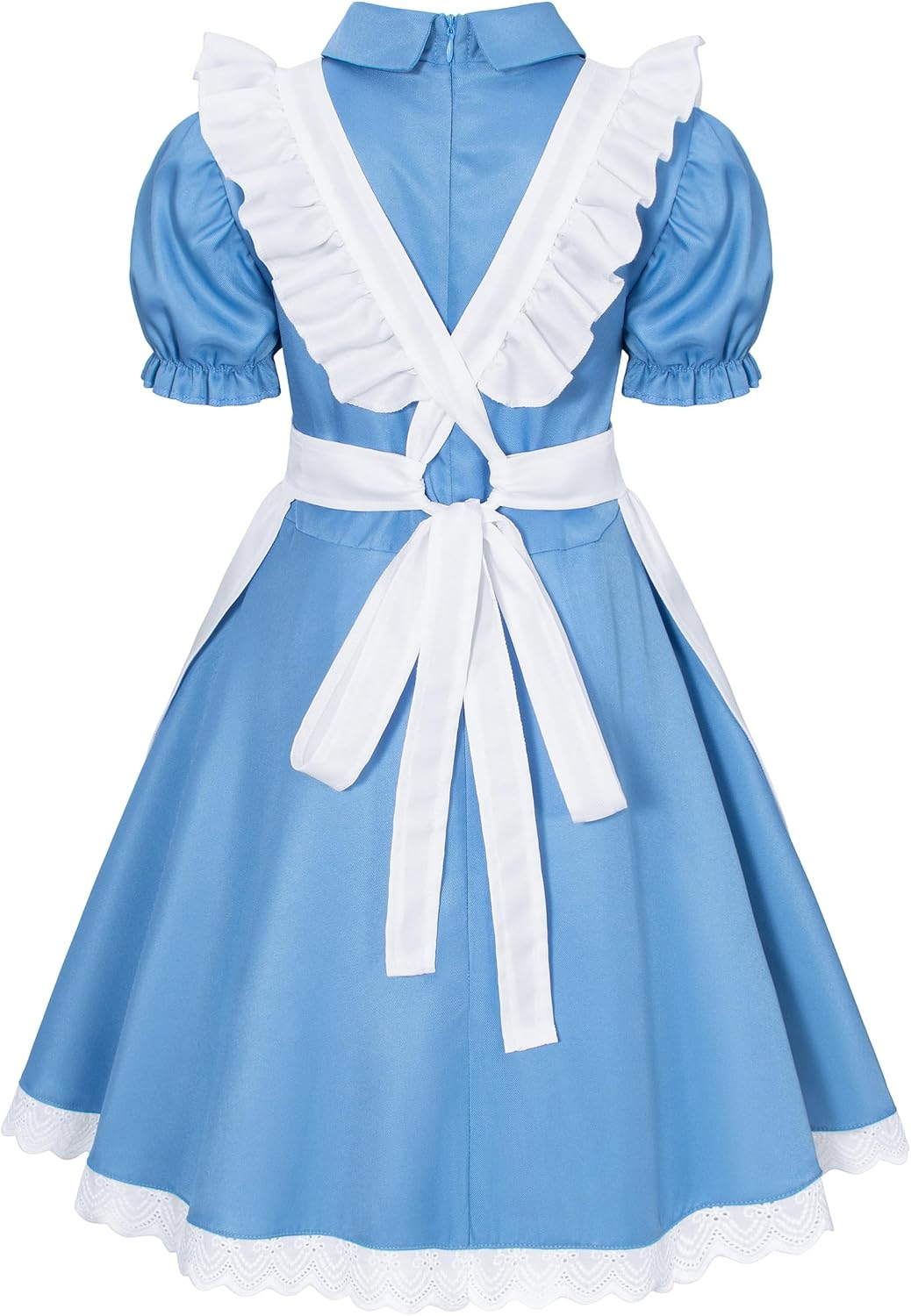 Irtysh Girl Blue Dress White Apron Halloween Cosplay Costume with Bow Hair Band Stockings Set image number 3
