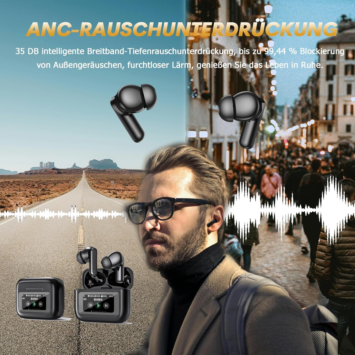 Xmenha AI Translation Earbuds with Screen Translator Headphones with Touchscreen Active Noise Cancelling in Ear ANC Wireless Translator Headphones Ear Buds Real Time Translator Headphones Translation image number 1