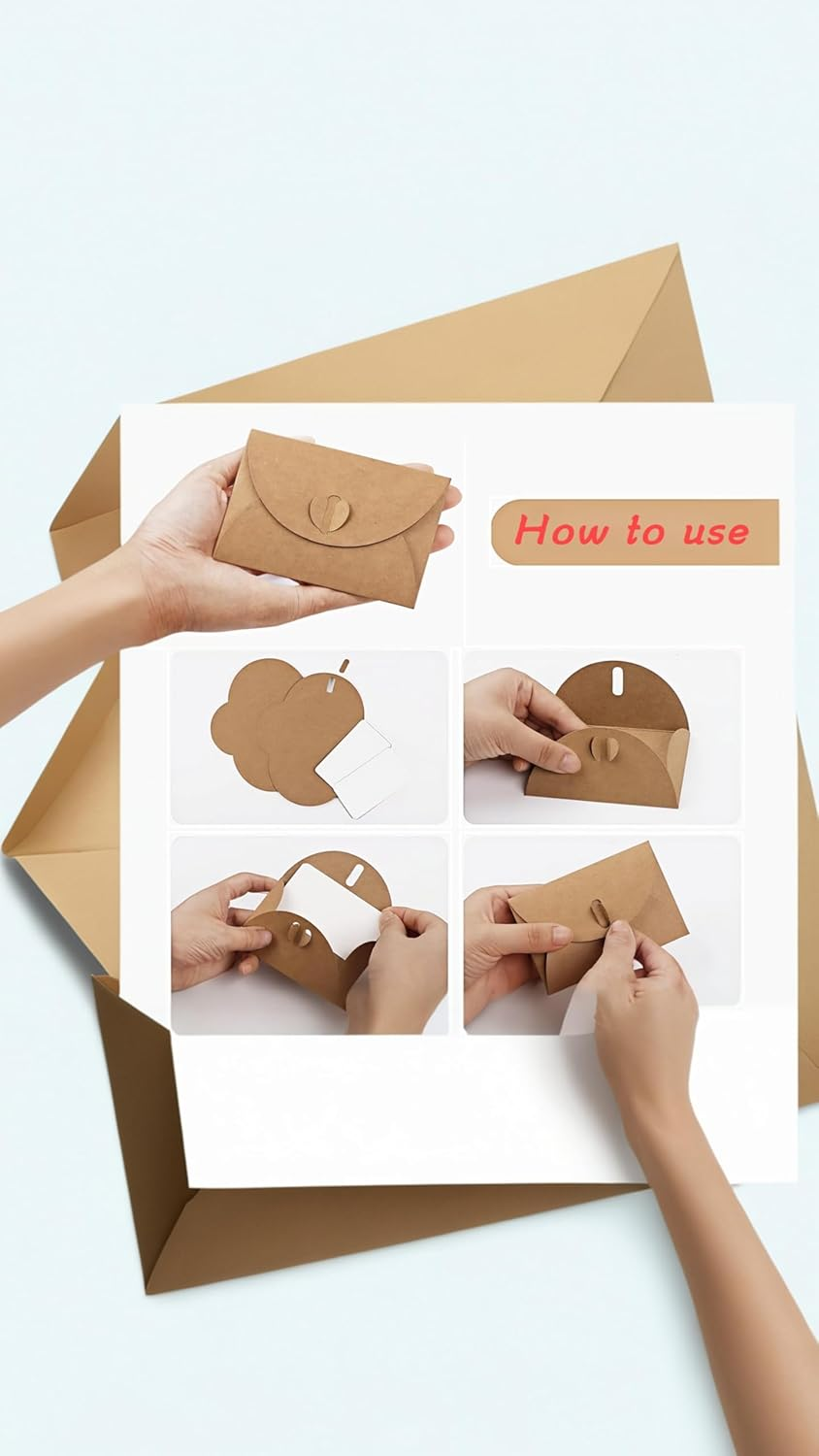 Honwor 25 Mini Kraft Envelopes with Heart Closure - DIY Gift & Thank You Cards image number 6
