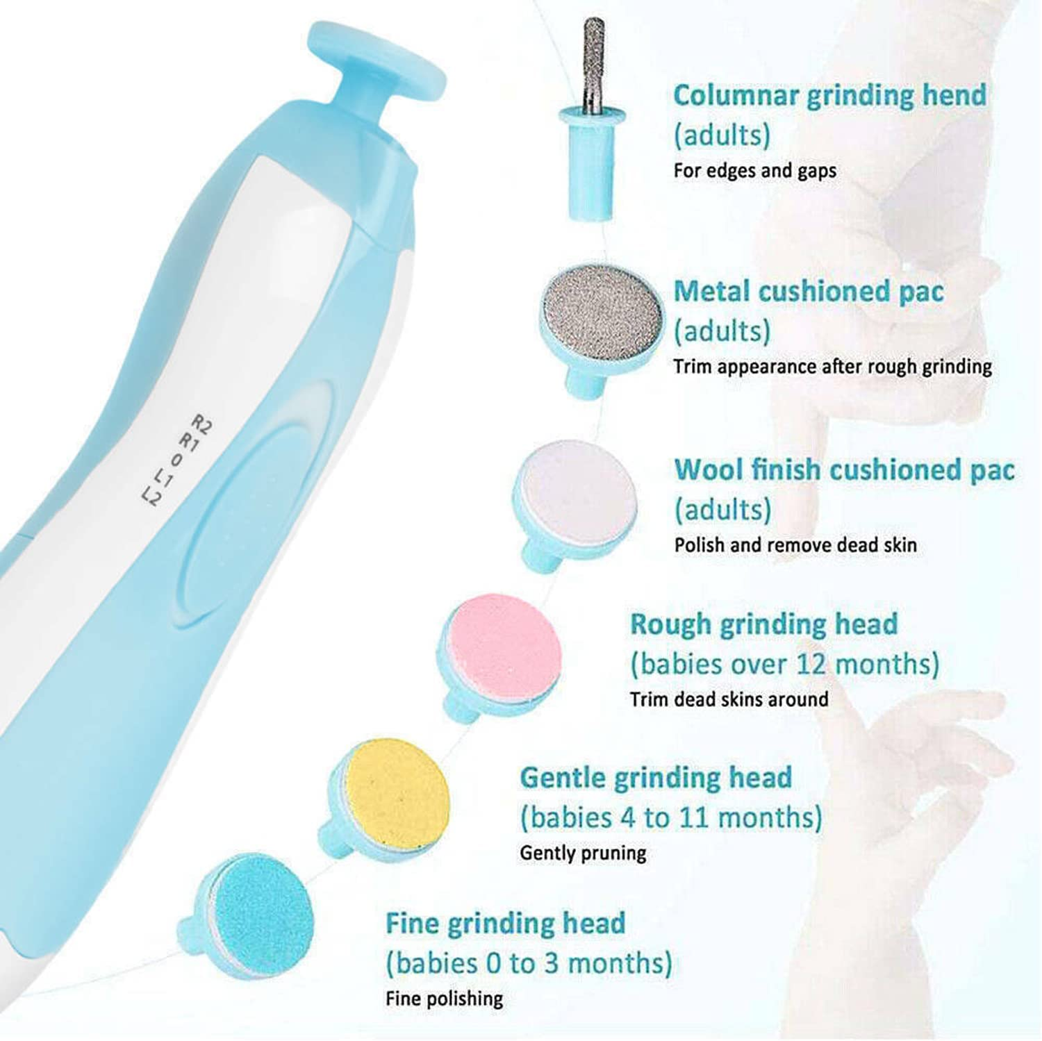 6 in 1 Safe Electric Baby Infant Nail Trimmer Electric Baby Nail File Kit Additional Replacement Heads Infant Newborn Safe Grinder Clipper Tools Set (Pink) image number 2