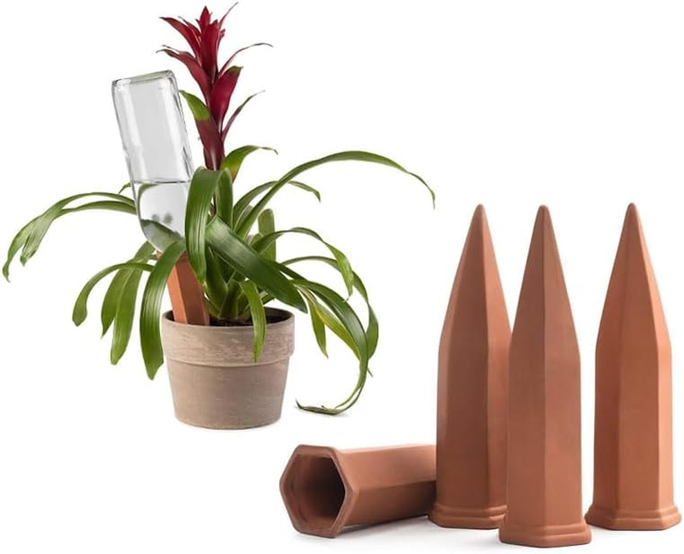 4Pack Plant Watering Devices，Terracotta Plant Watering Stakes，Self-Watering for Indoor Outdoor Plants