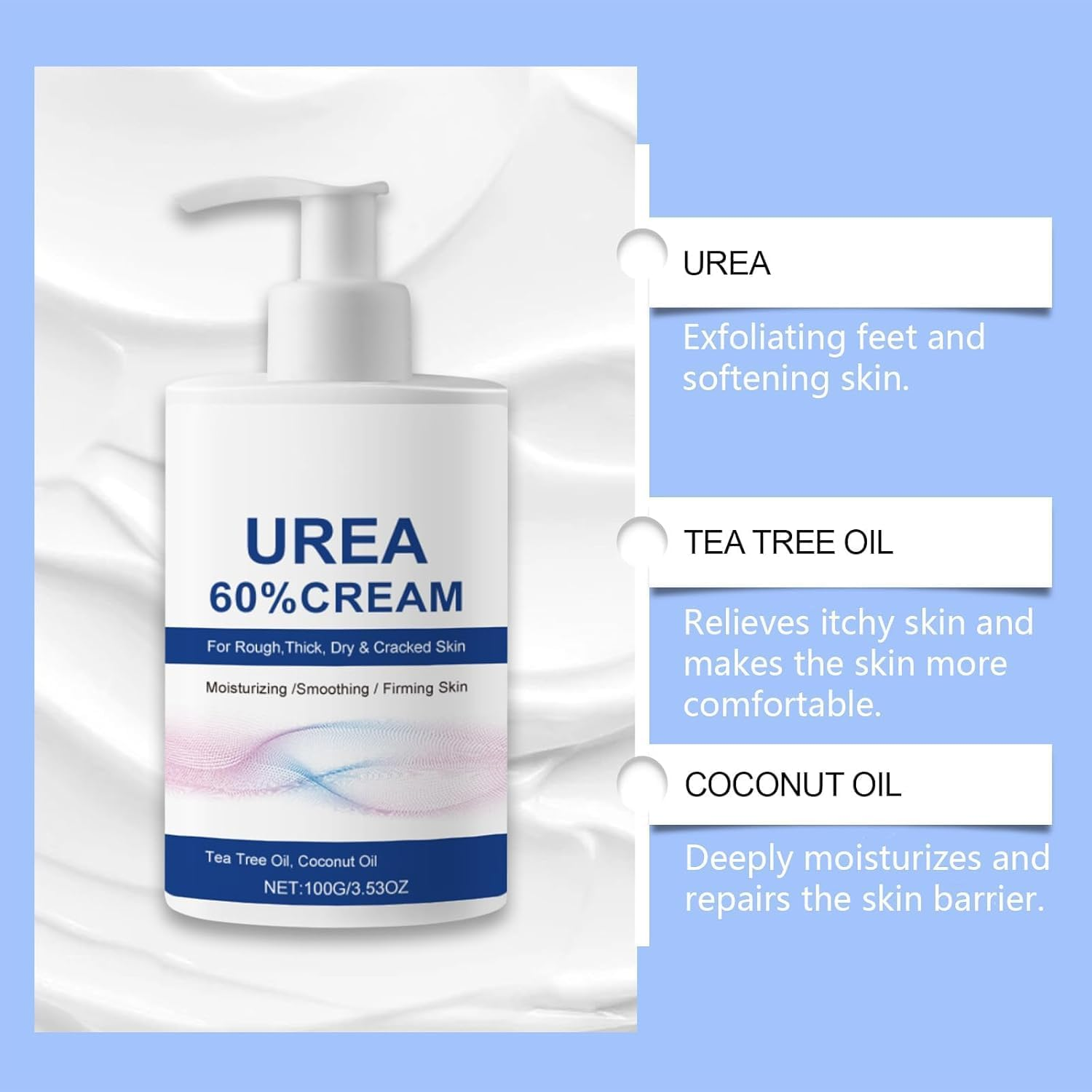 60% Urea Cream, Urea Foot Cream for Cracked Heels and Dry Skin- Urea Cream 60 Percent for Feet, Deeply Moisturizing and Softening, Moisturizer Care for Body Hands & Feet Knees (3Pcs)