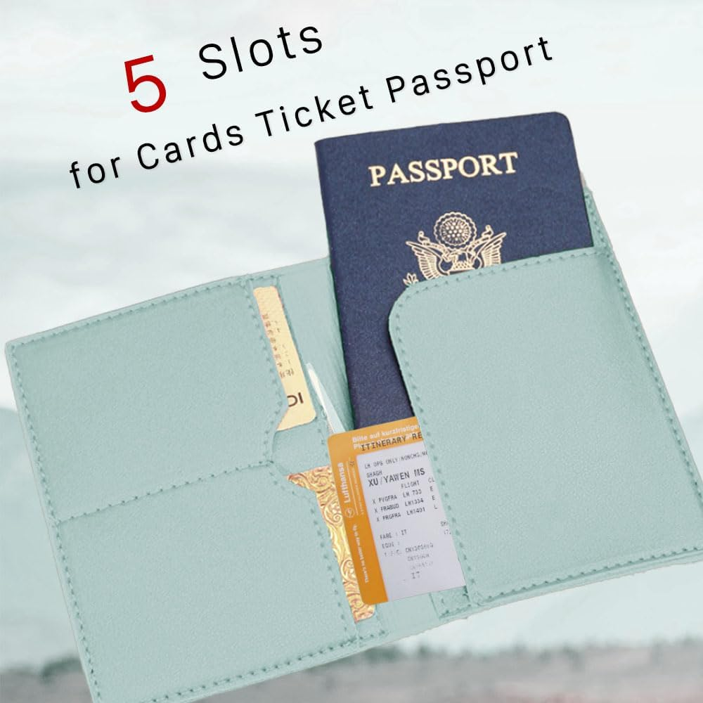 COSHAYSOO Initial Passport Cover and Luggage Tag Set for Women, Teal, L image number 6