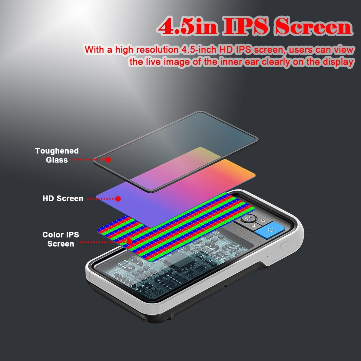 Digital Otoscope Ear Camera HD Visual Ear Cleaner with 4.5" IPS Screen, 3.9Mm Ear Camera, 6 LED Lights, 32GB Card, Ear Wax Removal Tool, Specula, Supports Photo Snap & Video Recording