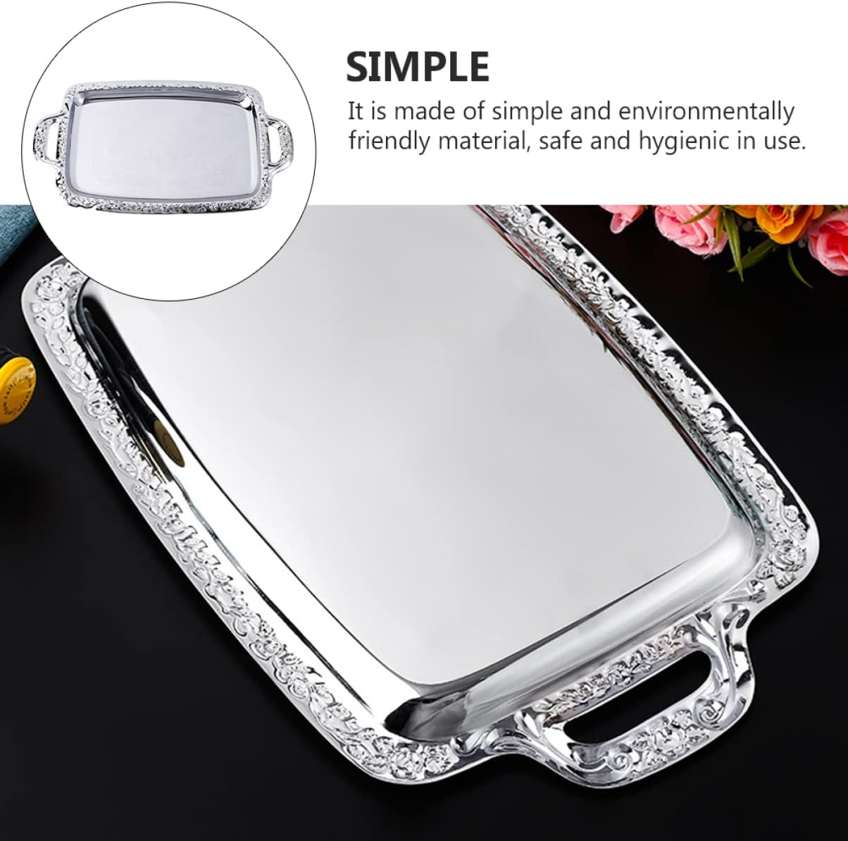 STOBAZA Silver Tray Decorative 1Pc Bread Tray Metal Cookie Plate Simple Rectangular Silver Tray image number 3