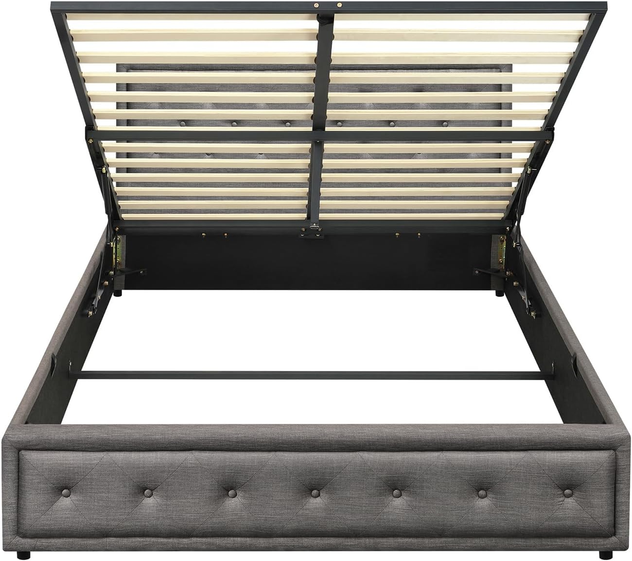 Oikiture Queen Bed Frame with Storage Space Gas Lift Bed Mattress Base Grey image number 4