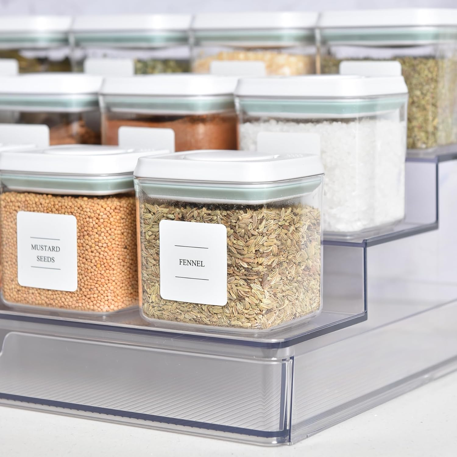 Blissful Little Home Airtight & Leak-Proof Push Top Spice Container Set &ndash; 12 Pack Bpa-Free Plastic Spice Jars with White Lids, Stackable Pantry Organisers for Fresh & Dry Food Storage image number 1