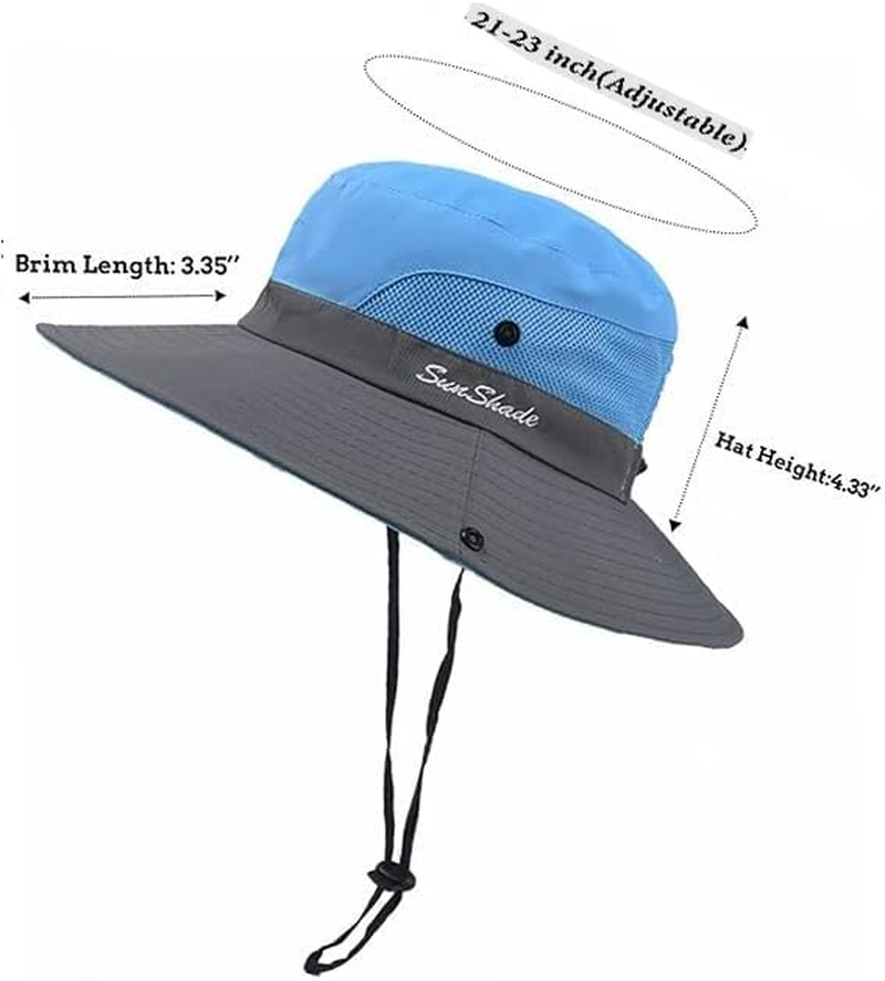 Womens-Summer-Sun-Hat Outdoor Breathable-Uv-Protection-Fishing-Hat Wide Brim Foldable-Beach-Bucket-Hat with Ponytail-Hole image number 6