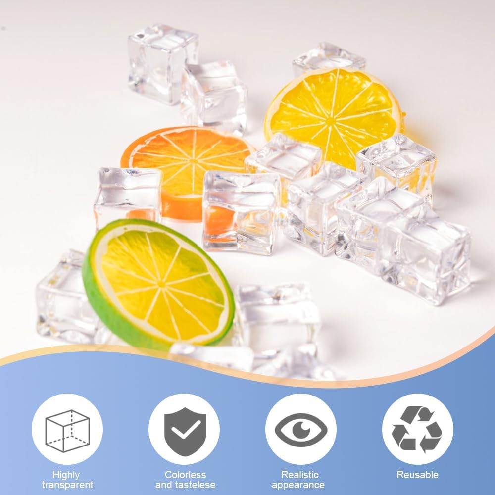 LANSKYLAN Pack of 25 Artificial Acrylic Ice Cubes, Reusable Permanent Ice Cubes, Clear, 30 Mm, Plastic Ice Cubes, Reusable Ice Cubes, Plastic Party Ice Cubes for Photography, Props, Decoration image number 1