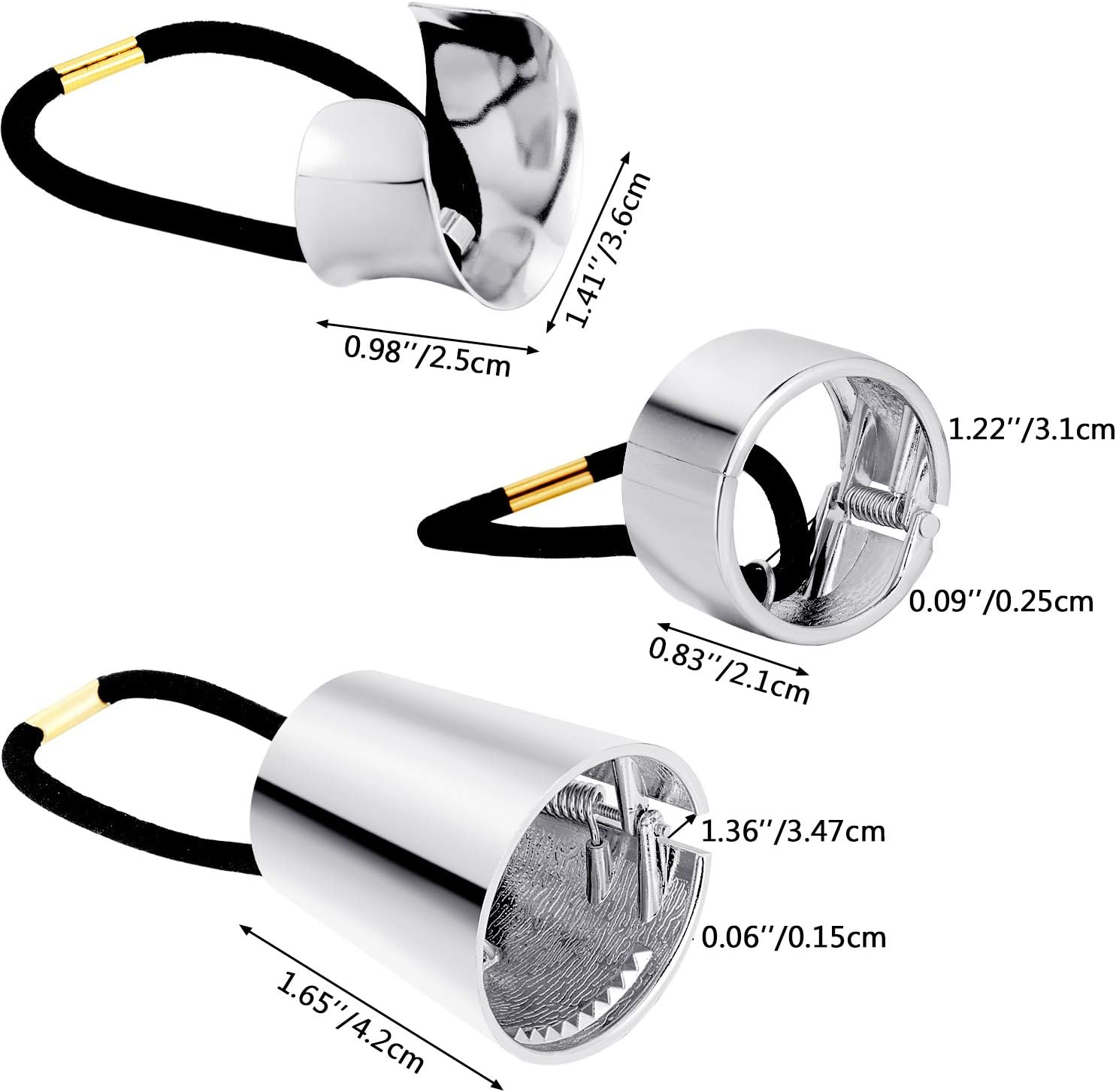 3 Pieces Metal Circle Hair Cuff Elastic Hair Band Hair Ties Ponytail Holder Hair Rope Accessory for Women Girls, 3 Styles (Silver) - Silver image number 4