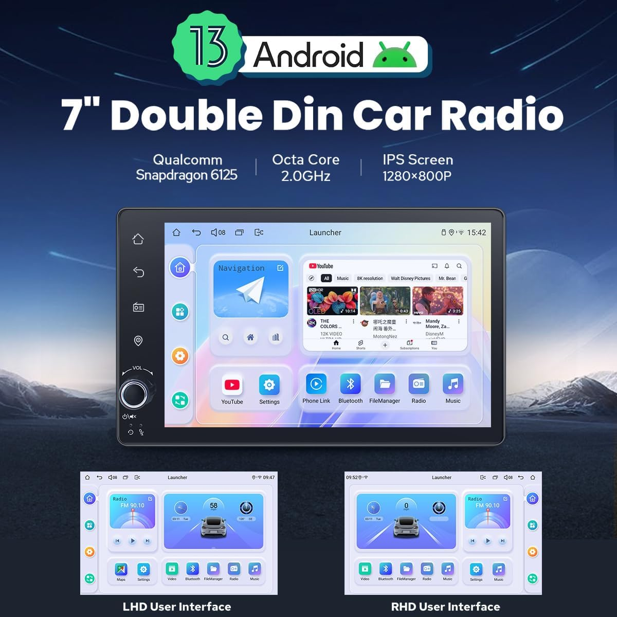 Joying 7 Inch Double Din Car Stereo Android 13 Radio, 4GB+64GB Car Audio Receivers with Carplay & Android Auto Bluetooth, Volume Knob, Mirror-Link, AM/FM, SWC, HDMI Output(Jy-Utd03N4-B) image number 6