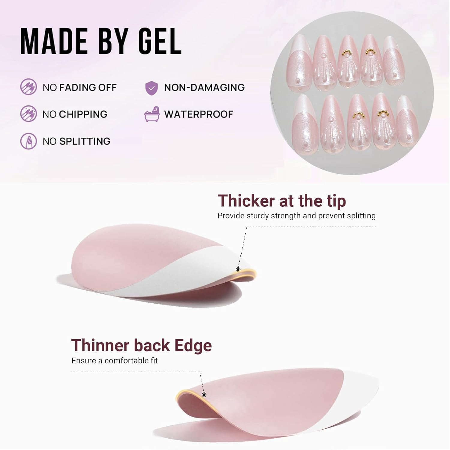 JOWILIN Press on Nails Set, 24 Pcs French Tip Fake Nails with Ultra-Adhesive Jelly Glue and Nails Kit, Long-Lasting over Two Week, Exquisite Reusable False Nails for Women, Girls (White Shell) image number 6