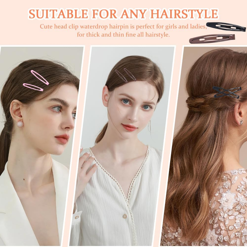 TRKETK 24 Pcs Hair Clip Snap Barrettes for Women Metal Non Slip Practical and Stylish Matte Flat Hairs Accessories Cute Head Clip Waterdrop Hairpin for Thick and Thin Fine All Hairstyle (8 Colors)