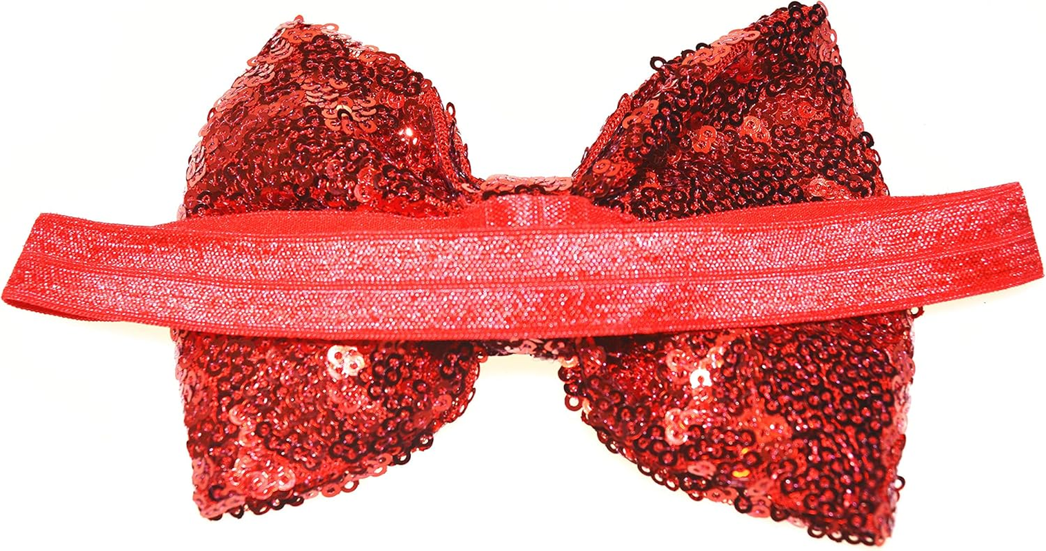 Girls Baby Red Sequin Hair Bows Bands Headband Bowknot