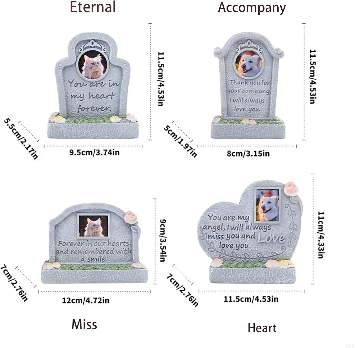 Pet Garden Gravestone Marker with Flower Holder, Memorial Stones with Photo Frame Weatherproof Remembrance Decorate for Dogs & Cats image number 2