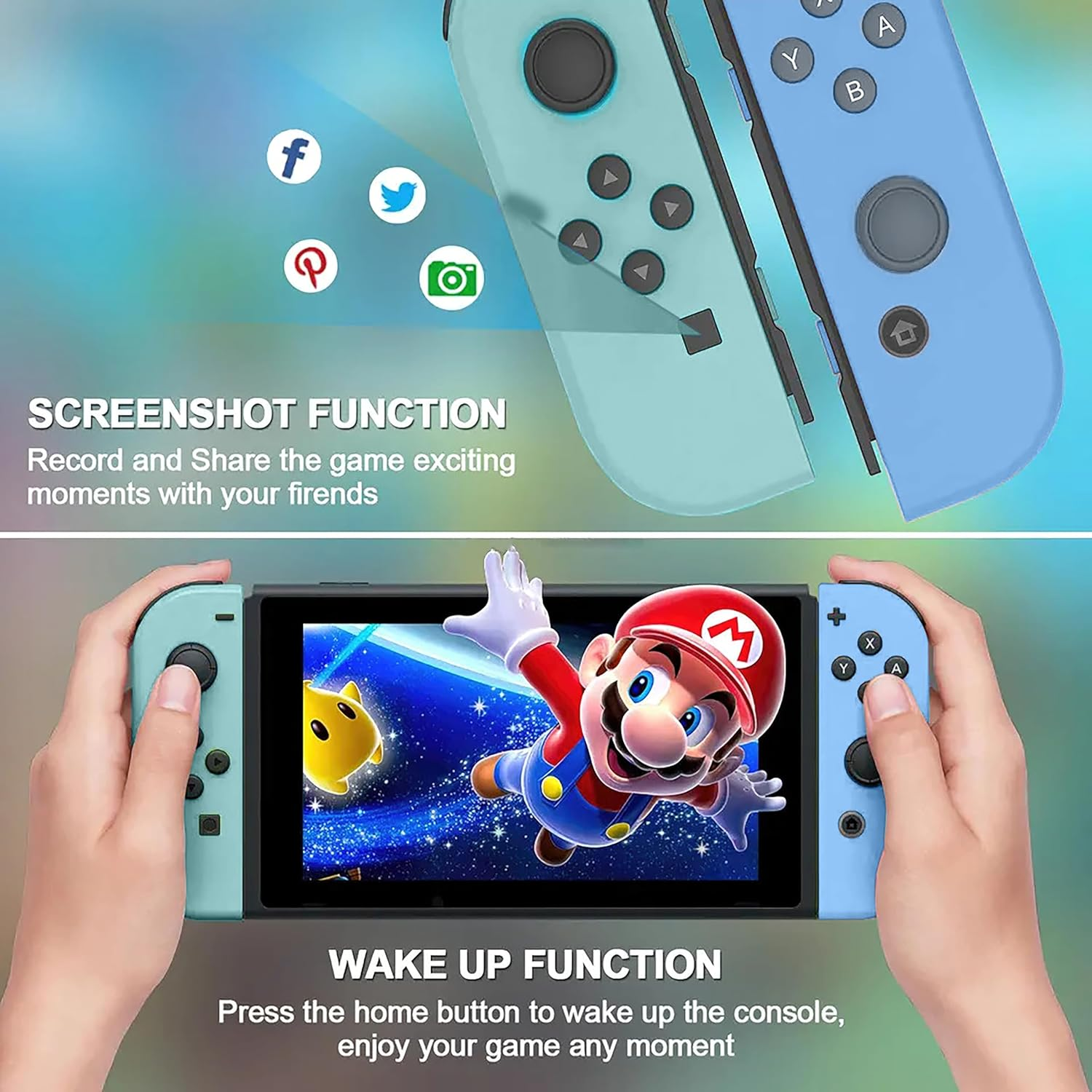 Costec Joy Con Controller for Nintendo Switch Replacement for Nintendo Switch Controller, Compatible with Switch, Wireless Left and Right Joy Con for Switch Nintendo Support Dual Vibration/Wake-Up/Screenshot, Joy Con Controller for Switch OLED Lite [Pastel Green/Pastel Blue] image number 1