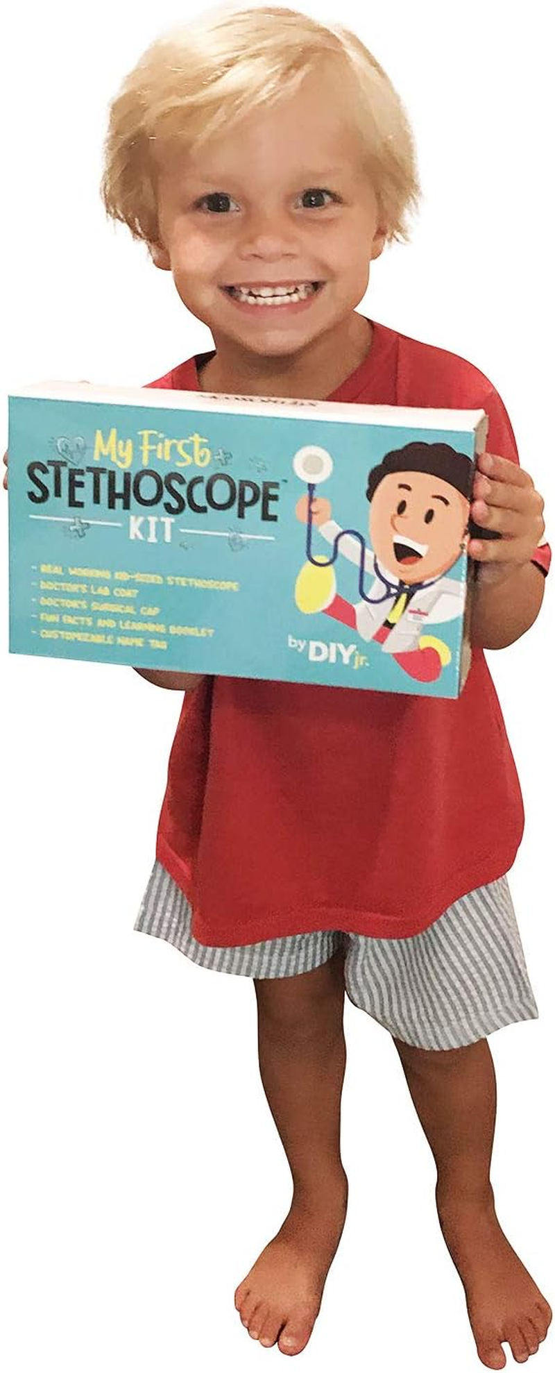 DIY Jr My First Stethoscope Doctor'S Kit - Real Stethoscope for Kids - Includes Lab Coat, Surgical Cap, Name Tag and Lanyard, Ages 6+