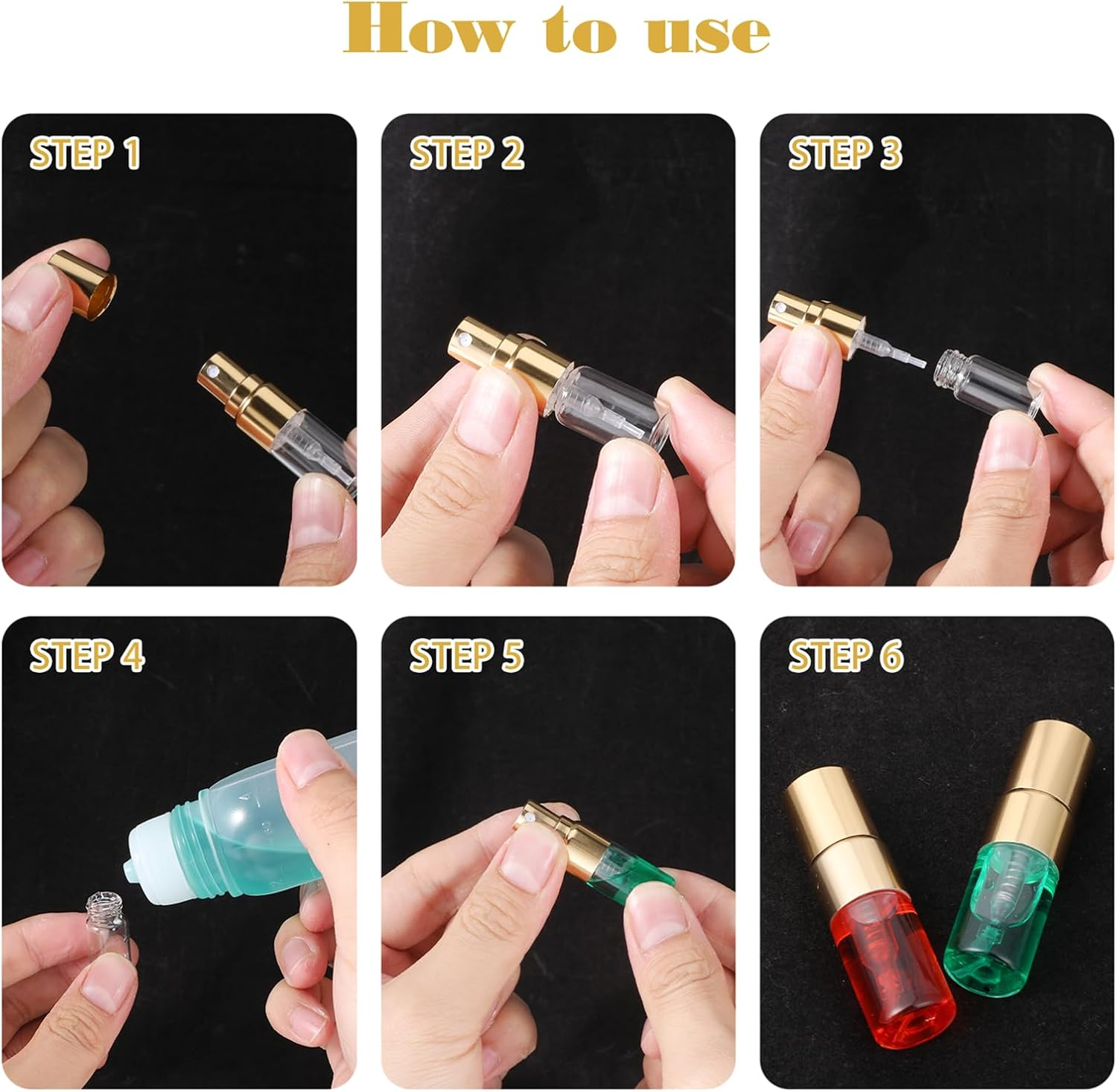 Alrhso 50Pcs 2Ml Glass Empty Tiny Spray Bottle Empty Perfume Bottles Atomizer Clear Atomizer Sprayer for Perfume Sample Bottles Refillable for Travel Fine Mist (Gold Cap) image number 6