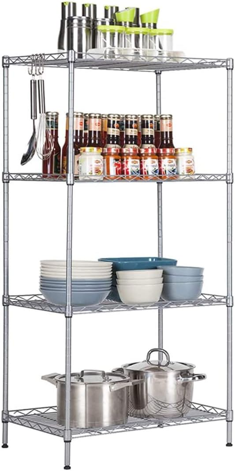 CAVSOIR 4 -Tier Shelf Carbon Steel Shelving Unit Adjustable Heavy Duty Wire Shelf Metal Height Shelves Unit Metal Storage Rack Durable Organizer (Silver, 4 Tier) image number 3