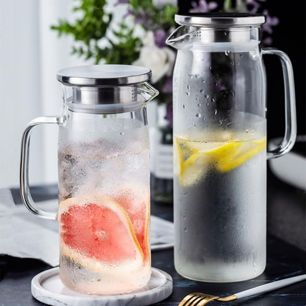 2 Litre 68 Oz G Glass Water Jug with Lid and Handle, Fridge Jug, Iced Tea and Homemade Juice Jug, Heat Resistant Borosilicate Glass Pitcher for Hot/Cold Water. image number 6