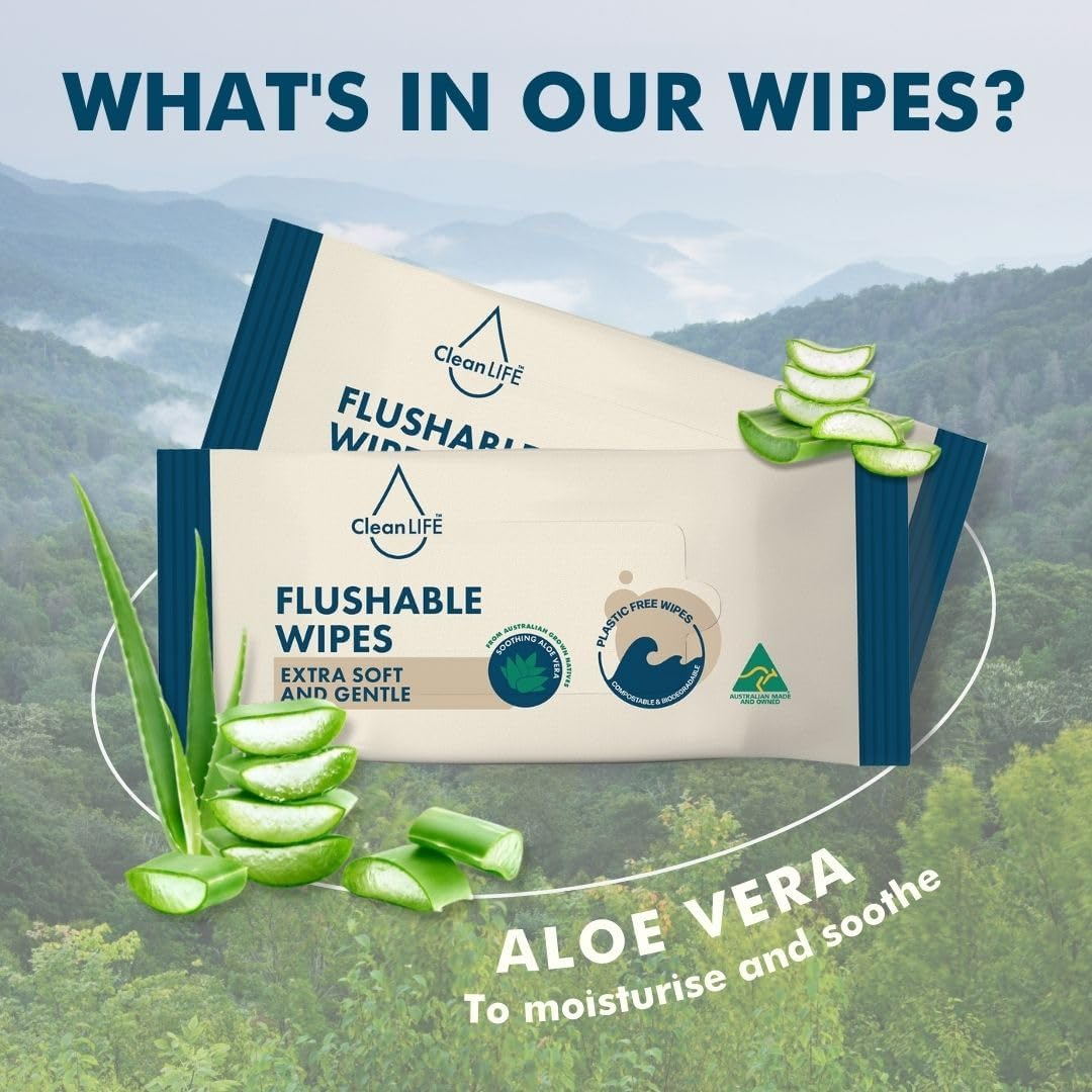 Cleanlife Flushable Wipes X 12 Pack - Plastic Free and Bio-Degradable Wipes, Australian Made and Owned image number 3