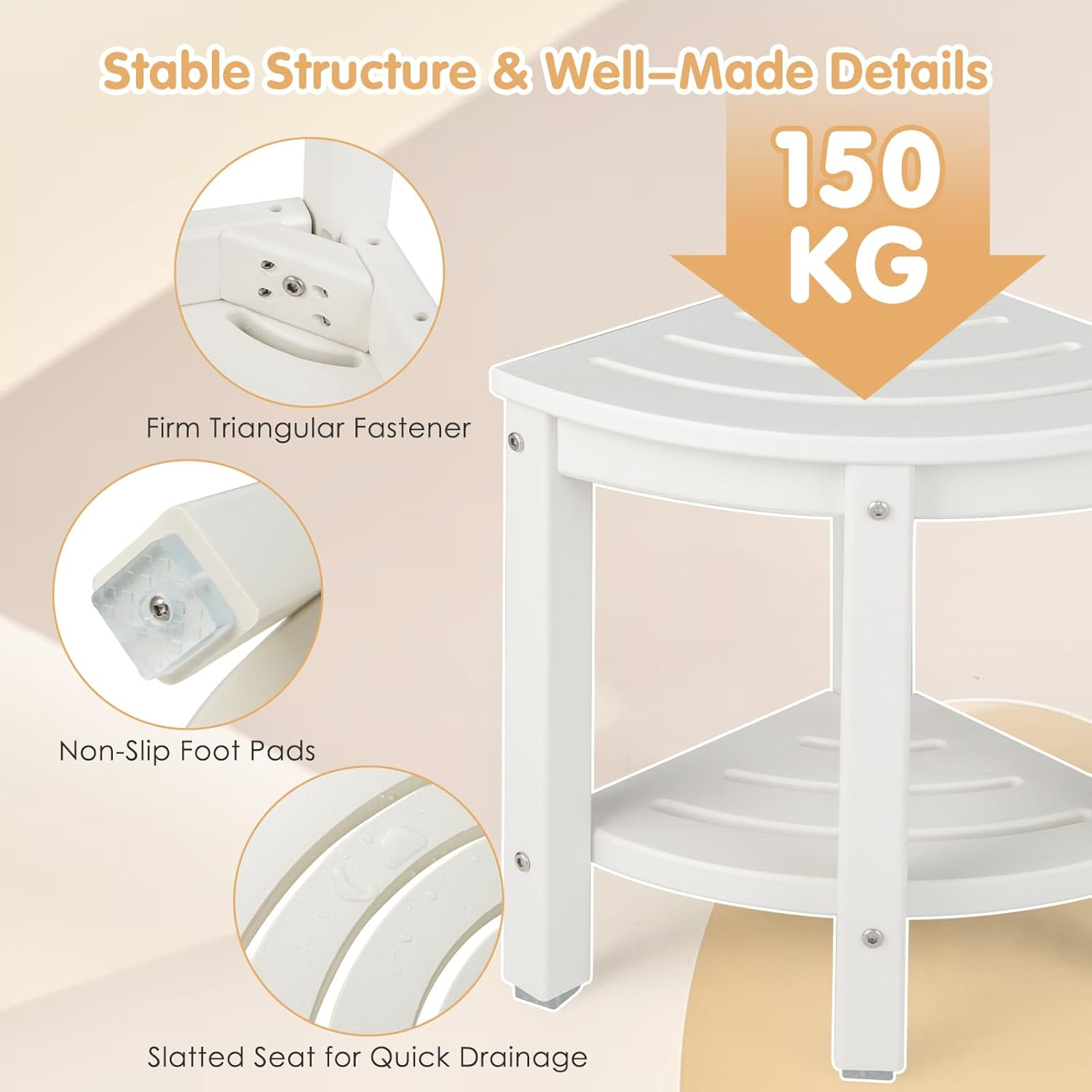 Costway HDPE Corner Shower Bench Stool, Waterproof Bathroom Foot Rest with Storage Shelf for Shaving Legs, inside Shower and Small Spaces, 2-Tier Corner Seat for Indoor Outdoor Use image number 1