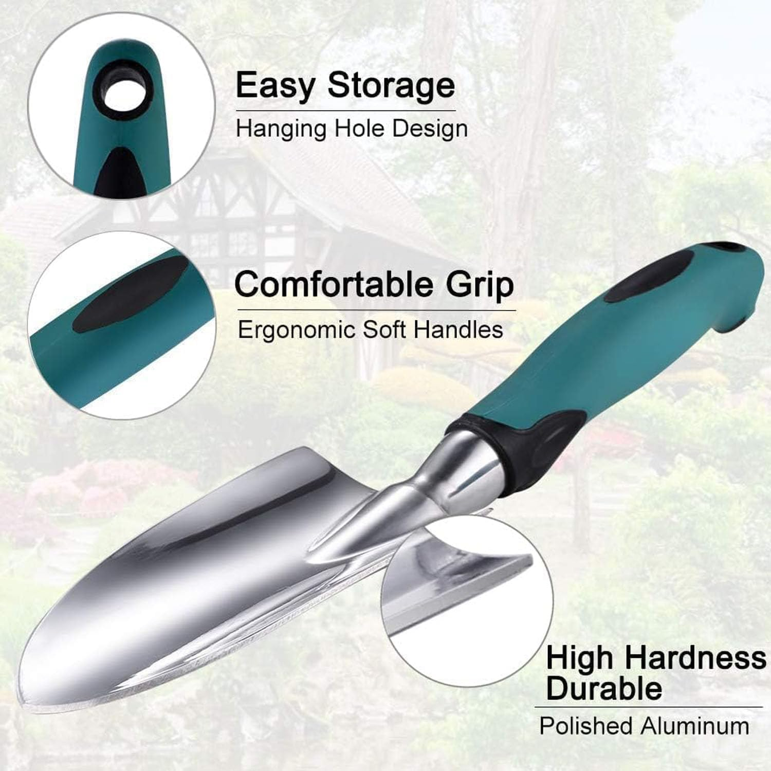 Garden Tools Set, 3 Piece Heavy Duty Gardening Tools Cast Aluminum with Soft Rubberized Non-Slip Handle, Durable Garden Hand Tools Garden Gifts for Digging Planting Transplanting (Green) image number 6