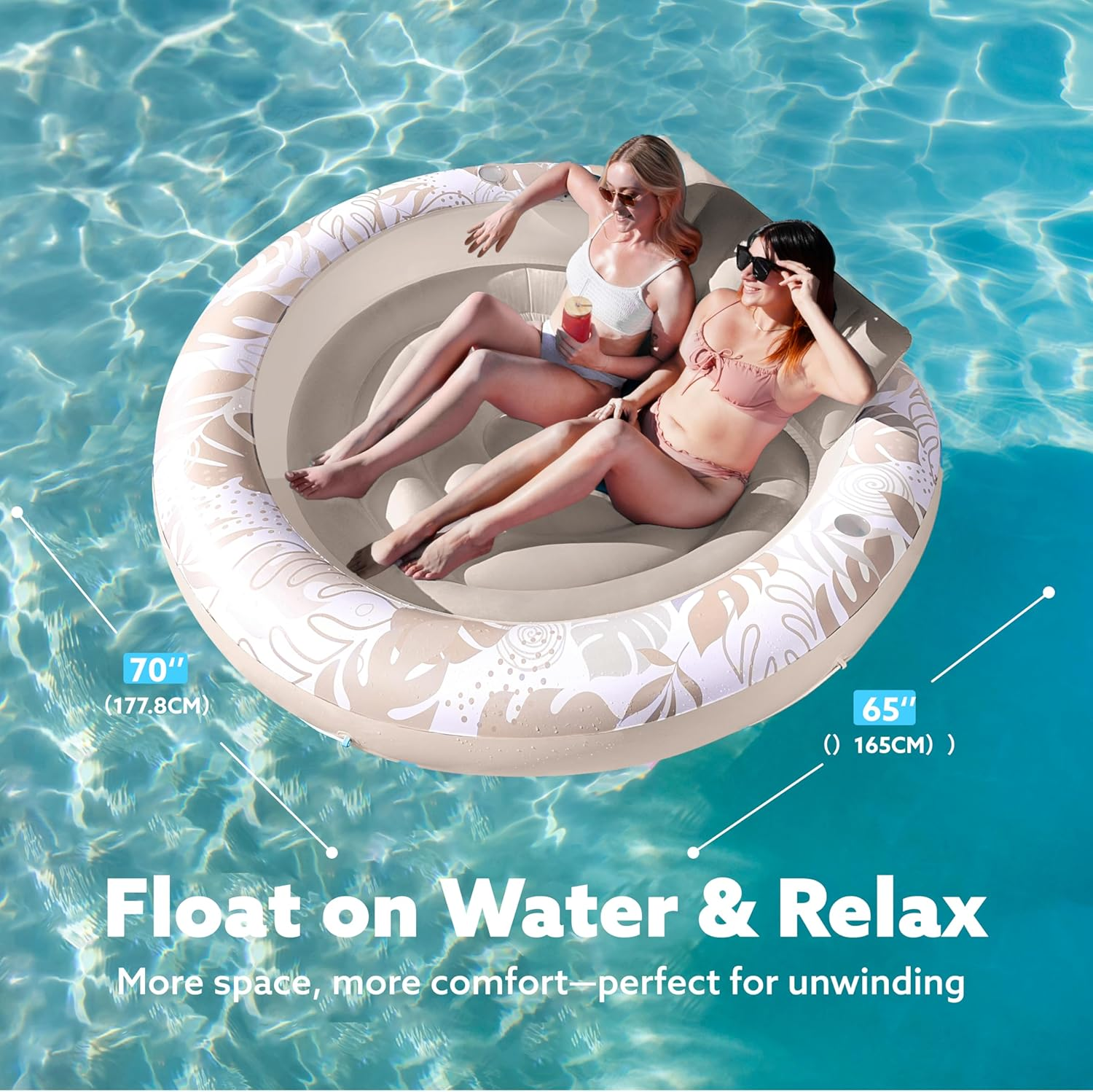 SLOOSH Inflatable Tanning Pool Lounger Float,72" X 65" Pool Floats Adult with Pillow,Luxury Fabric Large Suntan Tub Raft Floatie,Sunbathing Bed Lounge for Water Blow up Kids Ball Pit Party Gifts image number 3