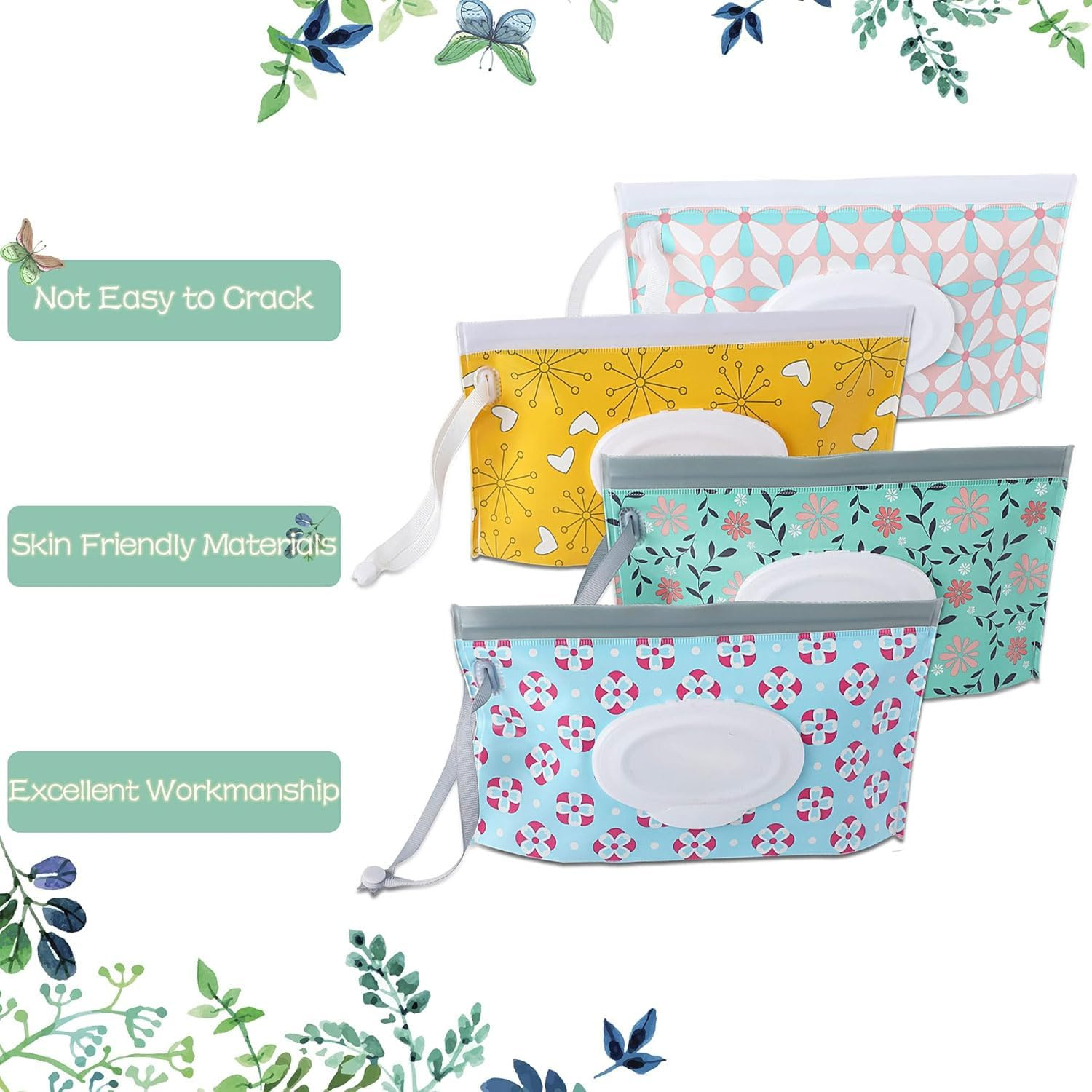 4 Pack Baby Wet Wipe Pouch，Baby Wipes Container, Wipe Dispenser, Reusable Travel Wet Wipe Pouch，Eco Friendly Wipes Carrying Case for Travel-Pouch Carries 60 Wipes. (Multicolor-B) image number 2